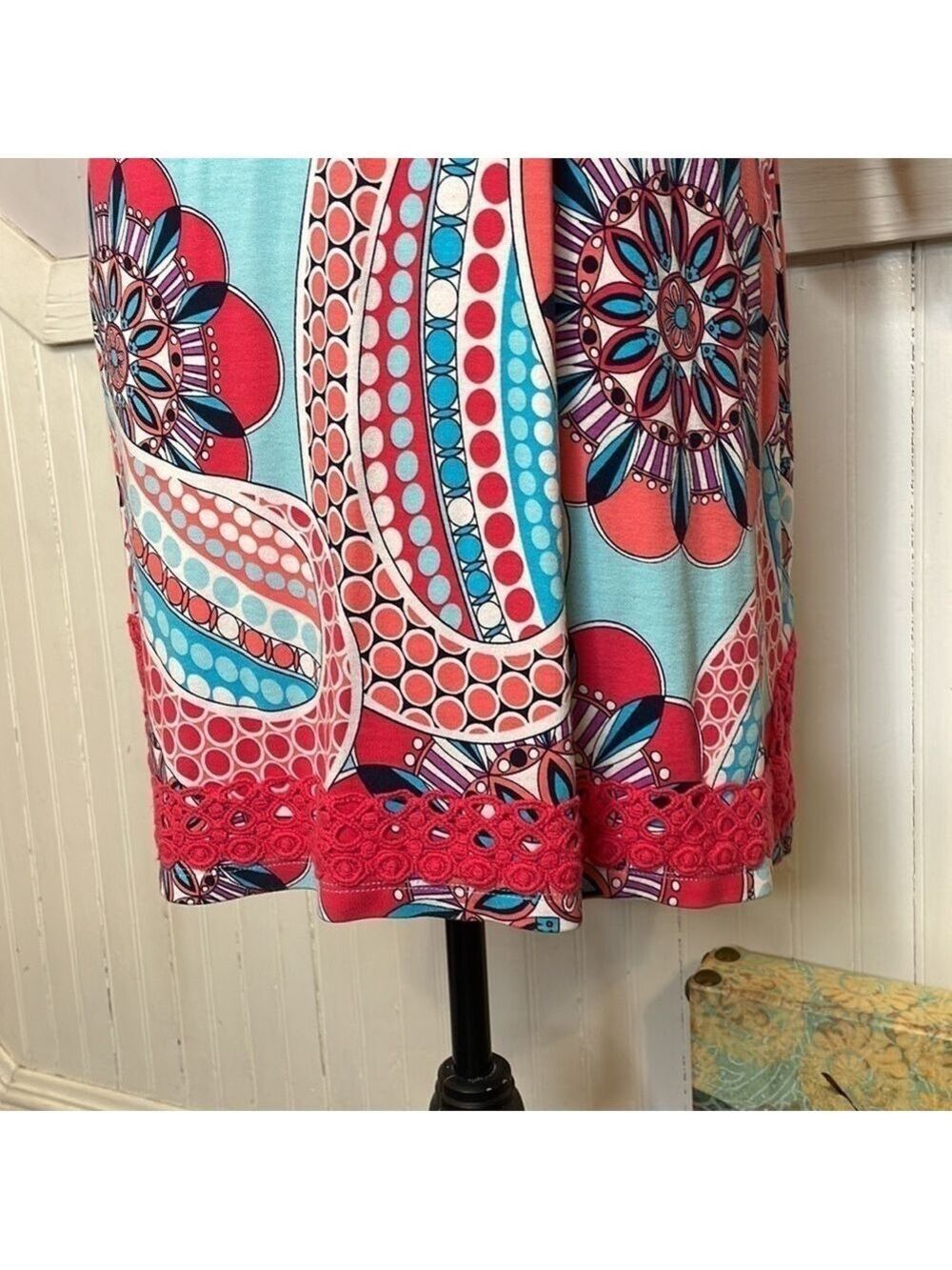 CROWN & IVY CURVY RETRO CROCHET KNIT SHIFT LONG 3/4 SLEEVE DRESS SIZE XS - Picture 4 of 15